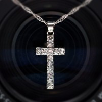 Alloy Cross Pendant Necklace Iced Out Rhinestone Gold Silver plated Tone Crucifix Charm